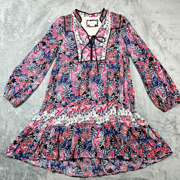 Anthropologie Dress Womens Small Red Blue Paisley Boho Western Cottage Tunic - Picture 3 of 11